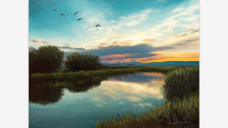 Painting a Sunset and Lake Reflection in Acrylics [upl. by Hgieliak]