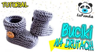 BUCIKI NA DRUTACH DLA NIEMOWLAKA 2 Jak zrobić  LaPanda  KNITTED BABY BOOTIES  ENG sub [upl. by Ellesor]