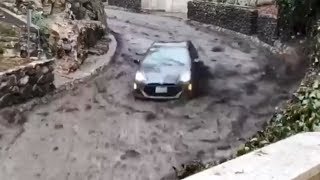 Montecito mudslides The terrifying moment a wave of mud hit  BBC News [upl. by Harty]