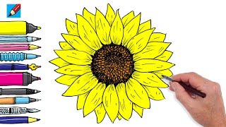 How to draw a Sunflower Real Easy  Step By Step Instructions [upl. by Ennaeirrac]