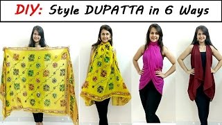 DIY Style Dupatta in 6 Different Ways  Stylish top shrug kimono  Shirin Talwar [upl. by Tirrag]