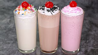 3 Milkshake Recipe  Vanilla Milkshake  Chocolate Milkshake  Strawberry Milkshake  Yummy [upl. by Eiboj421]