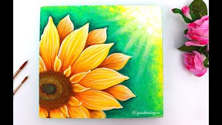 EASY Sunflower Painting for Beginners using Acrylic Colours [upl. by Elwood683]