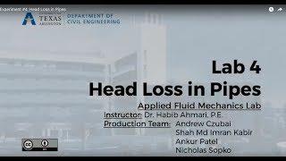 Experiment 4 Head Loss in Pipes [upl. by Ahsinhoj]