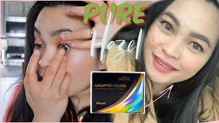 AIR OPTIX CONTACTS TRY ON amp REVIEW  PURE HAZEL [upl. by Son]