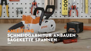 STIHL Motorsäge MSA 120 Schiene und Kette montieren Sägekette spannen [upl. by Nicolau549]