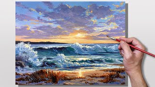 Acrylic Painting Seashore Sunset [upl. by Lirbaj]