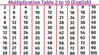 Multiplication Table 2 to 10 English Version। Table of 2। 2 se 10 Tak Pahada English Mein 2 से 10 [upl. by Aihtennek856]