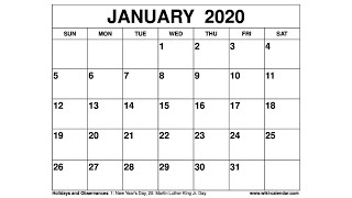 Free Printable January 2020 Calendar  WikiCalendarCom [upl. by Anyg]