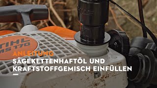 STIHL Motorsäge MS 170 Sägekettenhaftöl und Kraftstoffgemisch einfüllen [upl. by Nnyre]