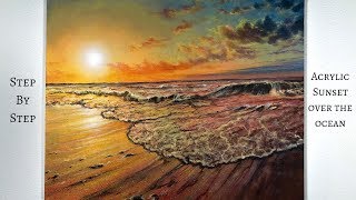 Ocean Sunset STEP by STEP Acrylic Painting ColorByFeliks [upl. by Eenaj59]