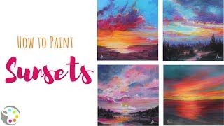 How to Paint Sunsets  Acrylic Painting Tutorial [upl. by Salhcin664]