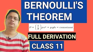 BERNOULLIS THEOREM  CLASS 11  FULL DERIVATION  NCERT MECHANICAL PROPERTIES OF FLUIDS [upl. by Fisch]