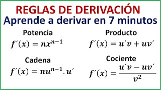 REGLAS DE DERIVACIÓN  Repaso en 7 minutos con ejemplos [upl. by Odella]