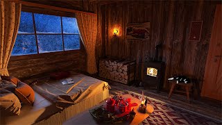 Deep Sleep in a Cozy Winter Hut with Cat  Blizzard amp Fireplace Sounds [upl. by Charmain98]