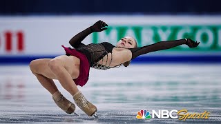 Trusova attempts five quads in valiant free skate vaults from 12th to podium at worlds  NBC Sports [upl. by Nevah]