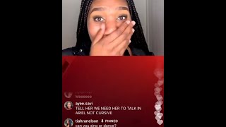 Tiahranelson Instagram Live  Girl sings M to the B in cursive [upl. by Augy955]