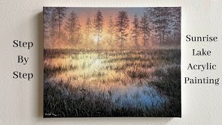 Lake Sunrise STEP by STEP Acrylic Painting [upl. by Teyugn104]