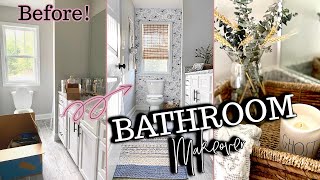 Affordable Small Bathroom Makeover Renter Friendly  Peel and Stick Wallpaper  Amazon amp TJ Maxx [upl. by Jacy]