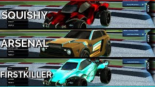 Pro Players Car Designs UPDATED 2021  Arsenal Squishy Firstkiller  Rocket League [upl. by Nnylidnarb]