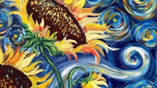 Sunflowers Tutorial  Vincent Van Gogh Starry Night  Beginner Acrylic Painting  TheArtSherpa [upl. by Eudoca893]