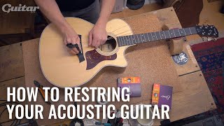 How to correctly restring your acoustic  Guitarcom DIY [upl. by Argyle317]