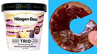 Whats Inside of HäagenDazs Ice Cream Crispy Trio Layers Belgian Chocolate Vanilla amp Blackberry [upl. by Eart]