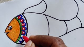 Easy fish drawing for kids  Madhubani painting [upl. by Ayekam]