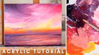 How to Paint in Acrylics  Sunset Painting Tutorial [upl. by Howlend608]