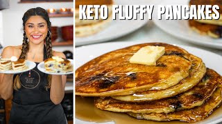 KETO FLUFFY PANCAKES Easy Keto Fluffy Diner Style Blueberry Pancakes 2 WAYS ONLY 3 NET CARBS [upl. by Euqnom]