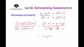 Rationalising Denominators  Corbettmaths [upl. by Ibib436]